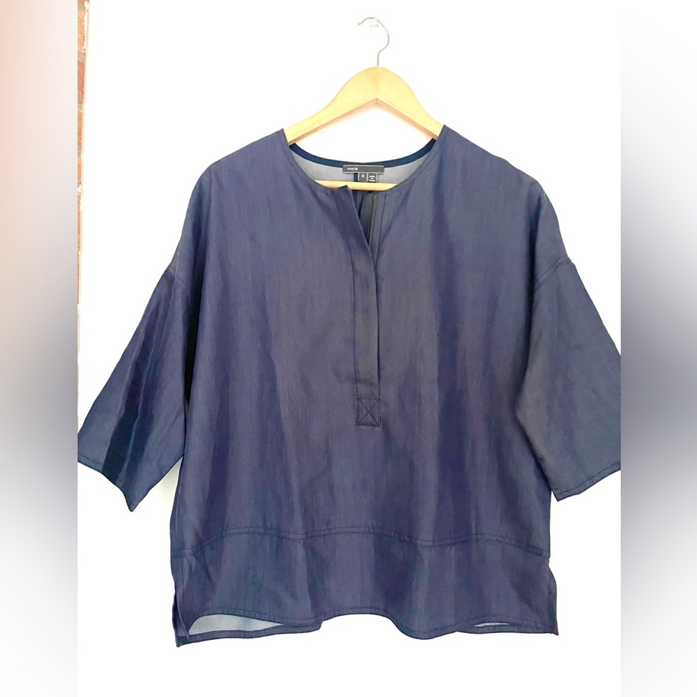 Vince Denim Blue Boxy Drop Shoulder Blouse Size small   Top - Picture 2 of 7